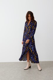 Oliver Bonas Blue Watercolour Print Midi Shirt Dress - Image 1 of 9