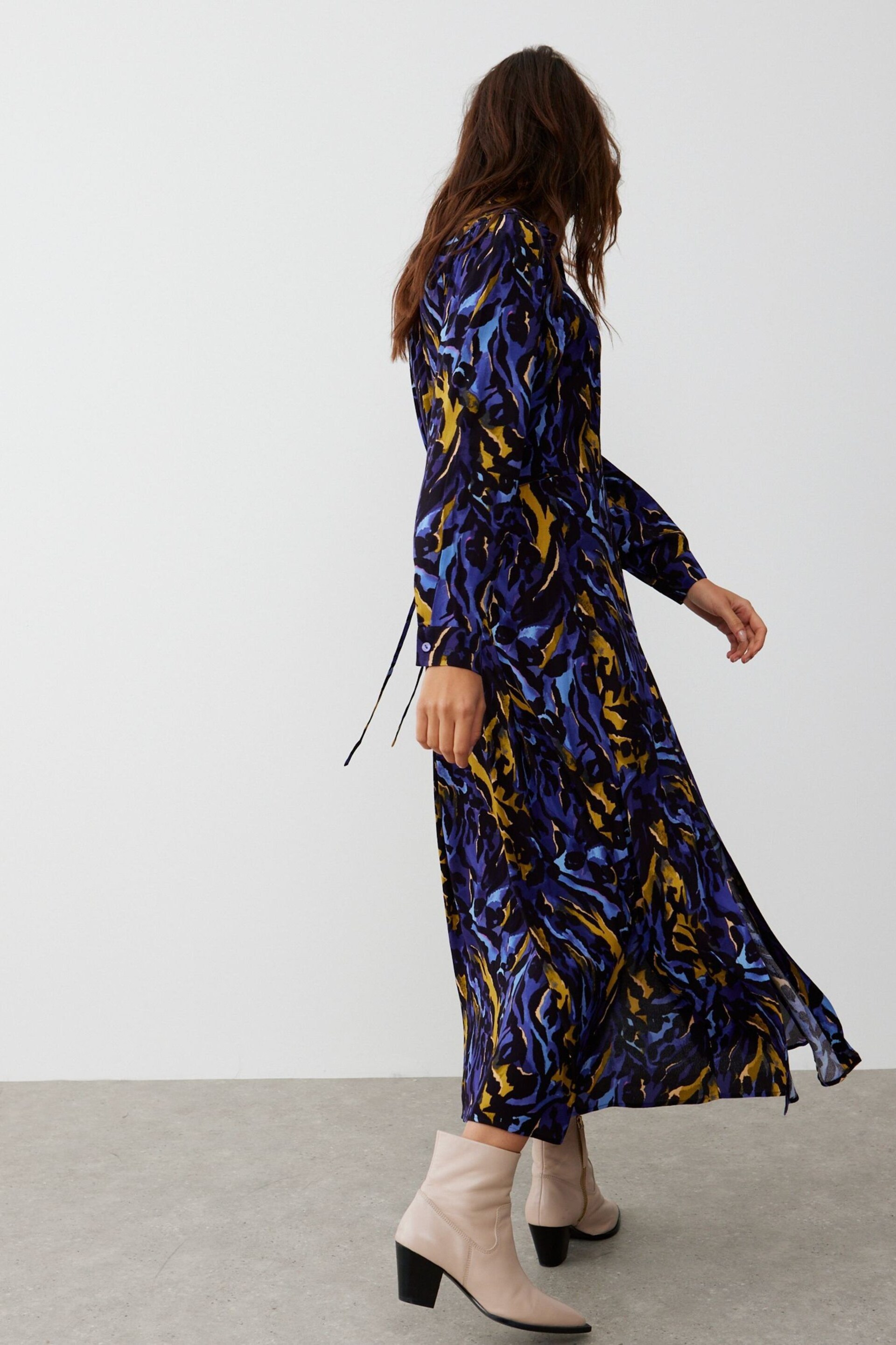 Oliver Bonas Blue Watercolour Print Midi Shirt Dress - Image 2 of 9