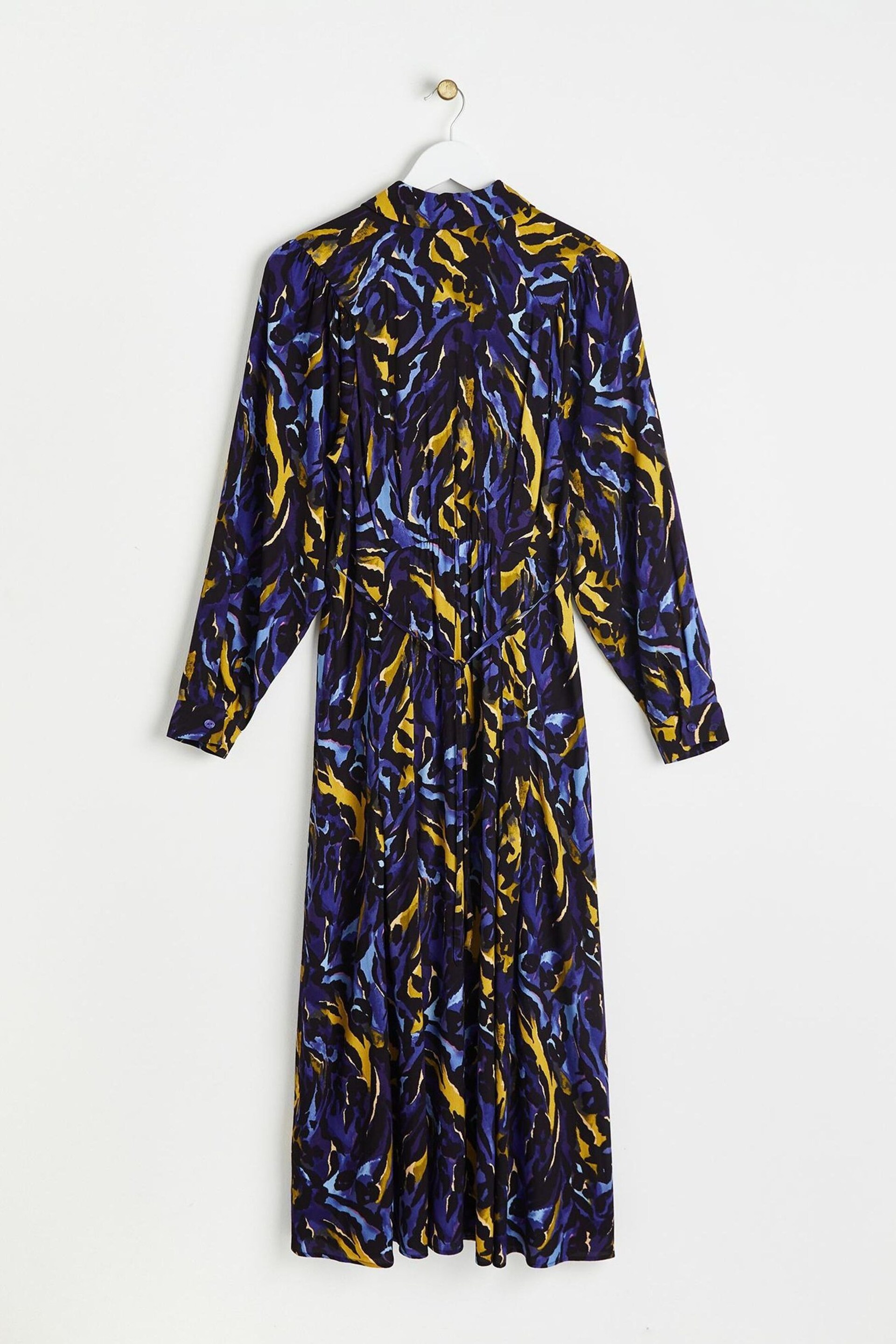 Oliver Bonas Blue Watercolour Print Midi Shirt Dress - Image 5 of 9