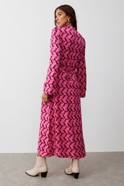 Oliver Bonas Pink Geometric Knot Front Midi Dress - Image 3 of 8
