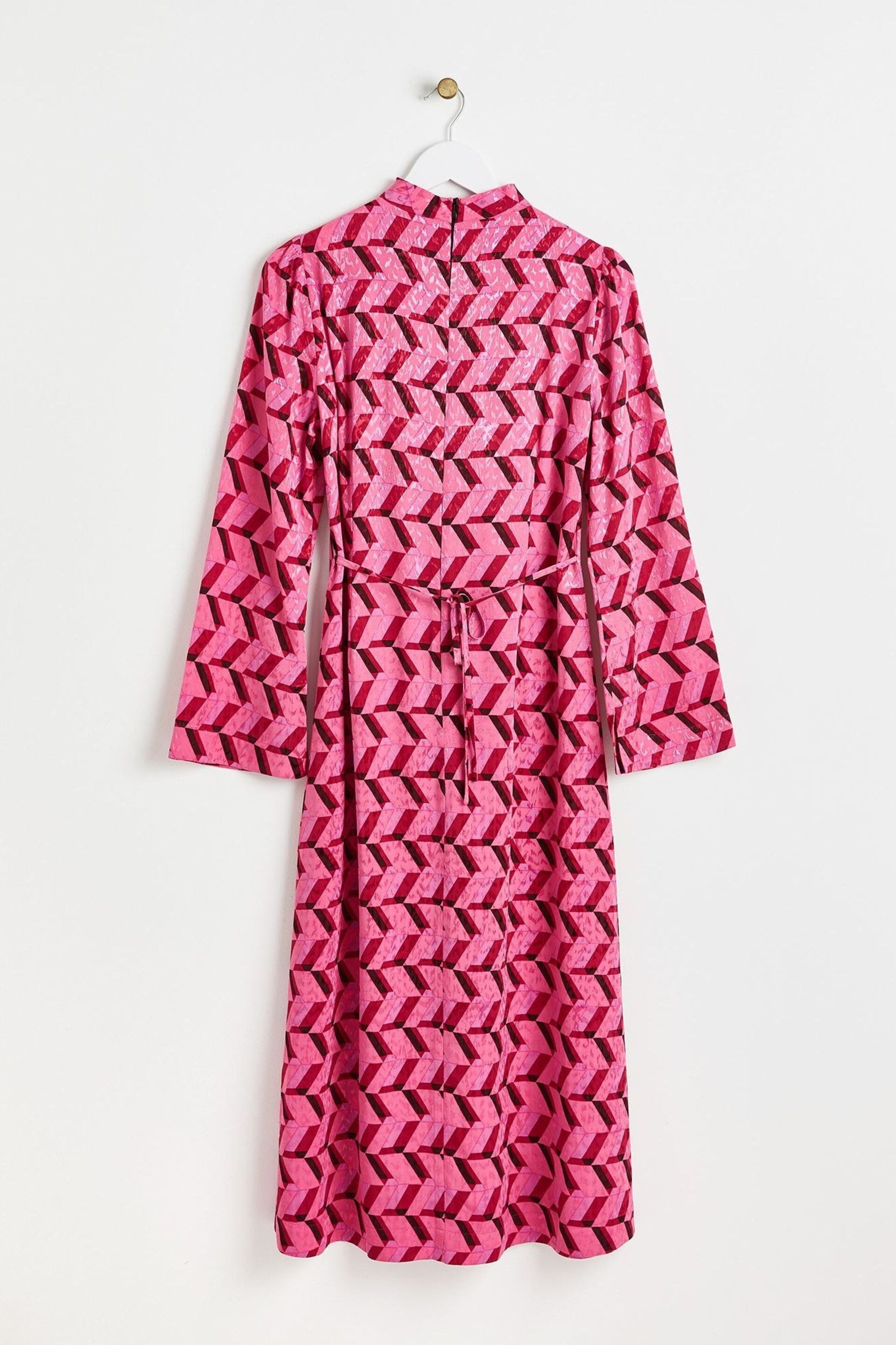 Oliver Bonas Pink Geometric Knot Front Midi Dress - Image 5 of 8