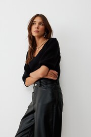 Oliver Bonas Black Scalloped Knitted Crop Top - Image 2 of 7