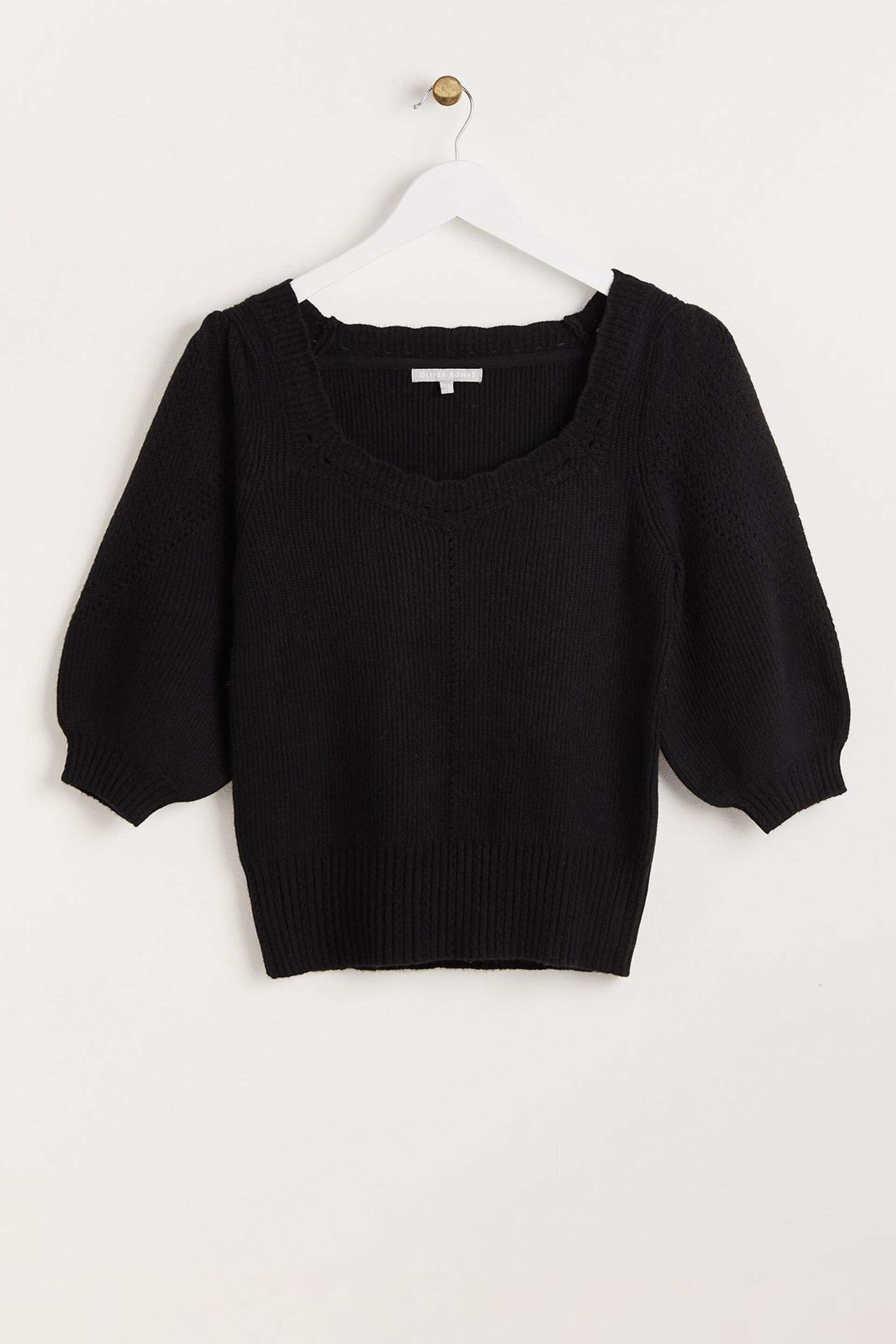 Oliver Bonas Black Scalloped Knitted Crop Top - Image 3 of 7