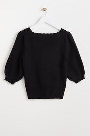 Oliver Bonas Black Scalloped Knitted Crop Top - Image 4 of 7