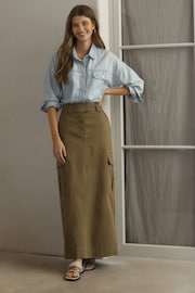 Khaki Green Utility Midi Skirt - Image 1 of 6