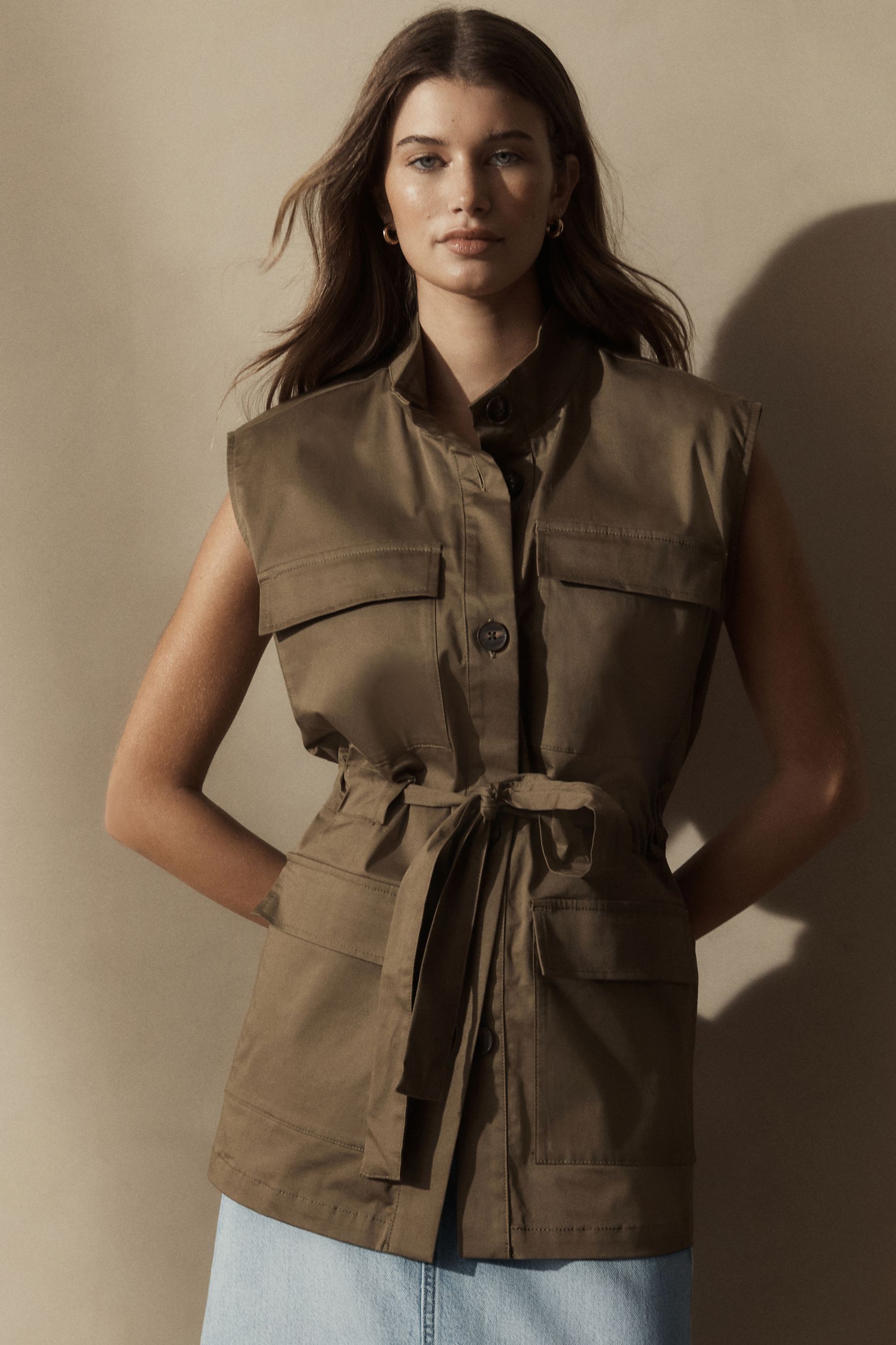 Utility sleeveless jacket best sale