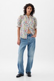Gap White Floral High Neck Puff Sleeve Button Shirt - Image 3 of 4