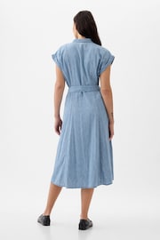 Gap Blue Denim Tie Waist Midi Shirt Dress - Image 4 of 5