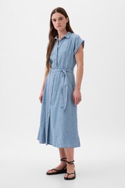 Gap Blue Denim Tie Waist Midi Shirt Dress - Image 5 of 5