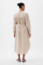 Gap Neutral Linen Blend Long Sleeve Shirt Dress - Image 2 of 5