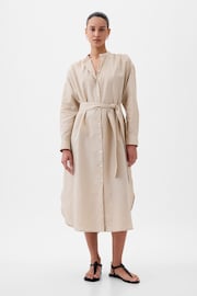 Gap Neutral Linen Blend Long Sleeve Shirt Dress - Image 3 of 5