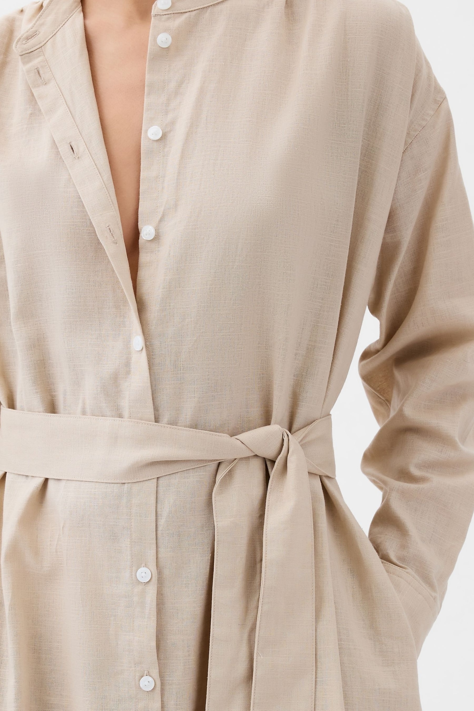 Gap Neutral Linen Blend Long Sleeve Shirt Dress - Image 4 of 5