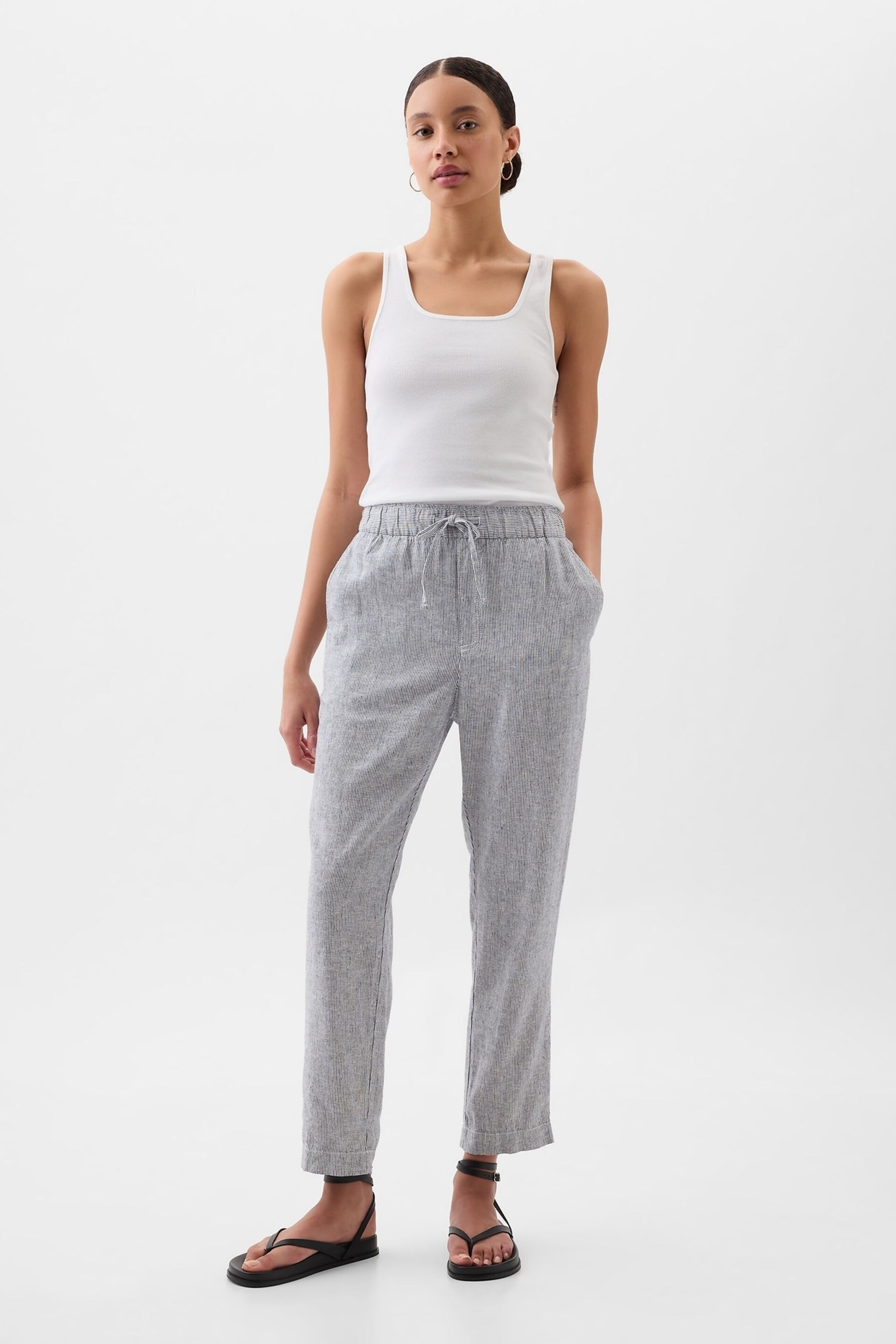 Gap Grey Linen Cotton Pull On Taper Trousers - Image 1 of 2