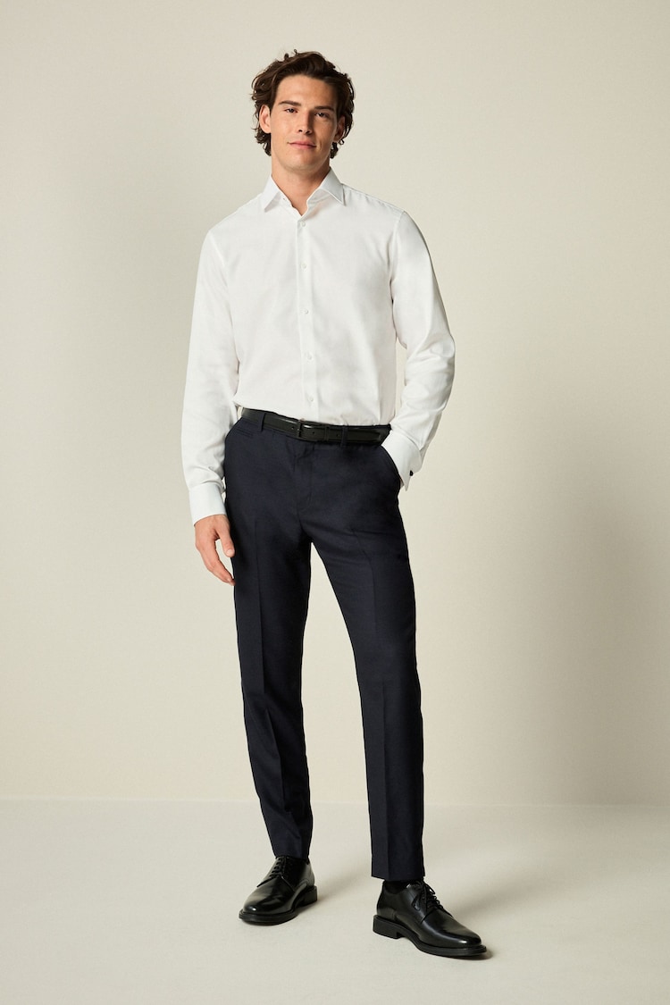 White Regular Fit Trimmed Easy Care Double Cuff Shirt - Image 2 of 8