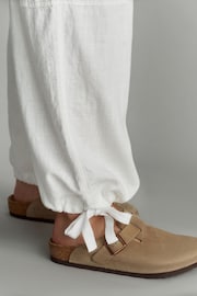 White Linen Blend Parachute Trousers - Image 4 of 6