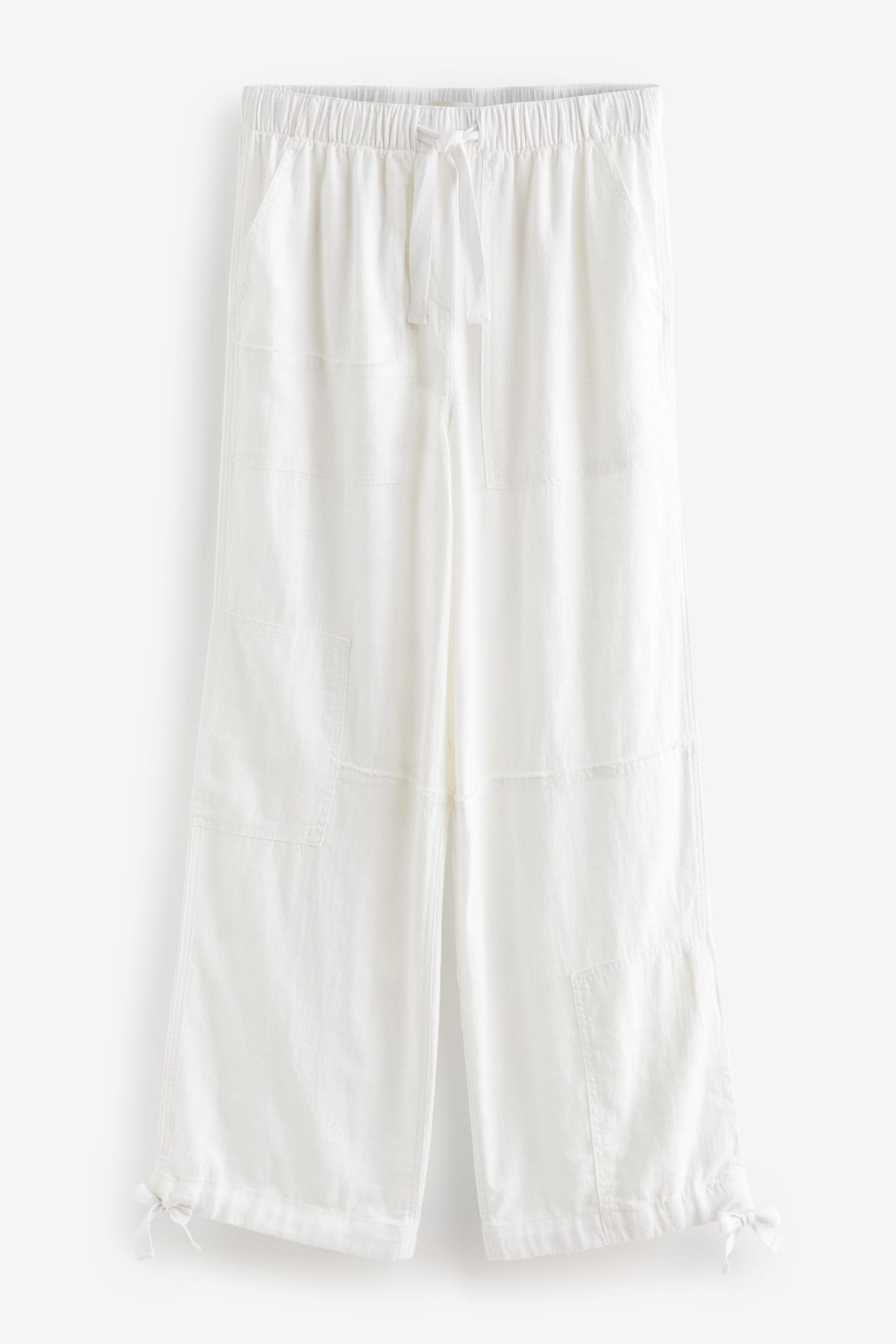 White Linen Blend Parachute Trousers - Image 5 of 6