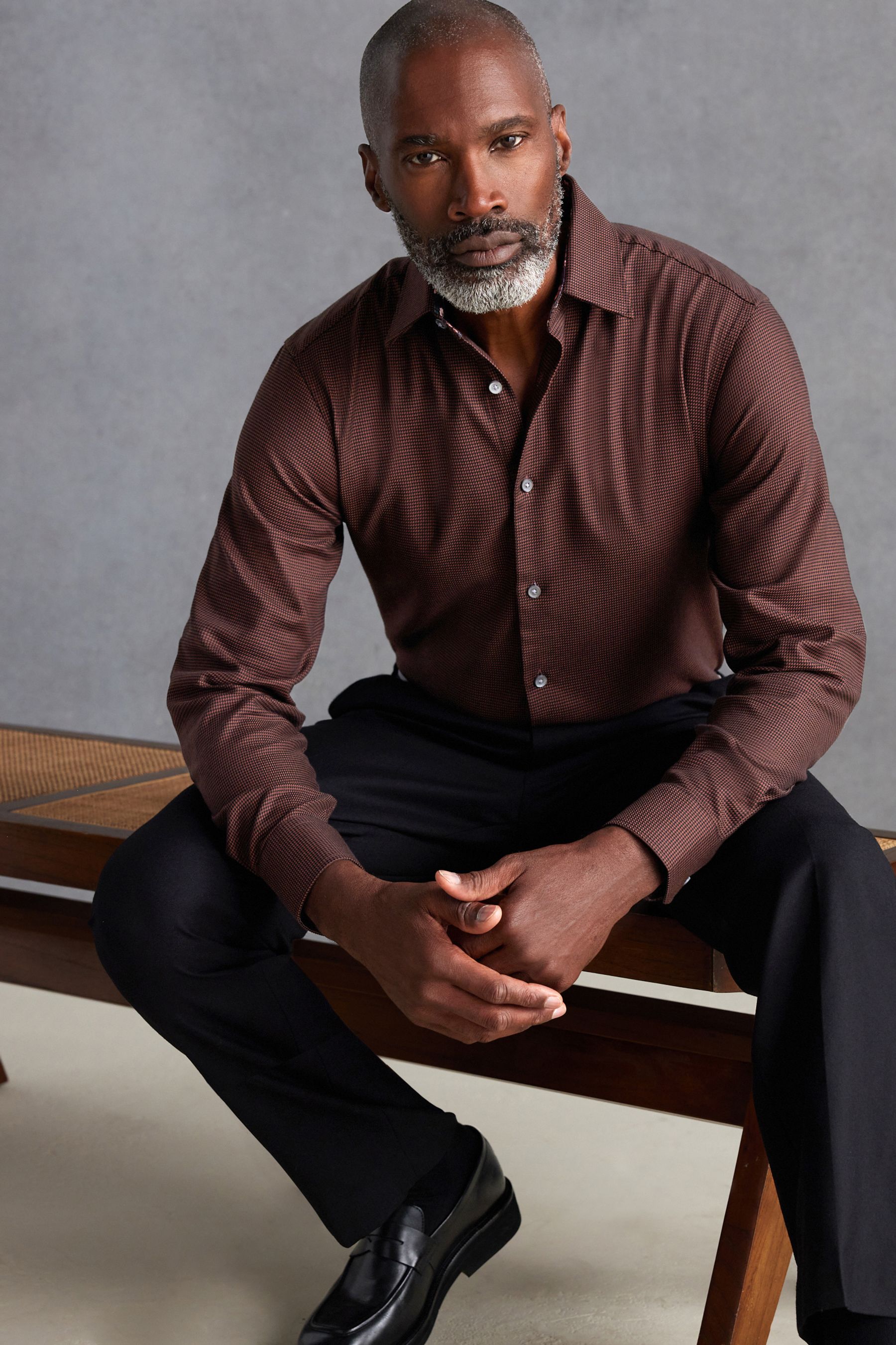 Brown slim fit dress shirt clearance