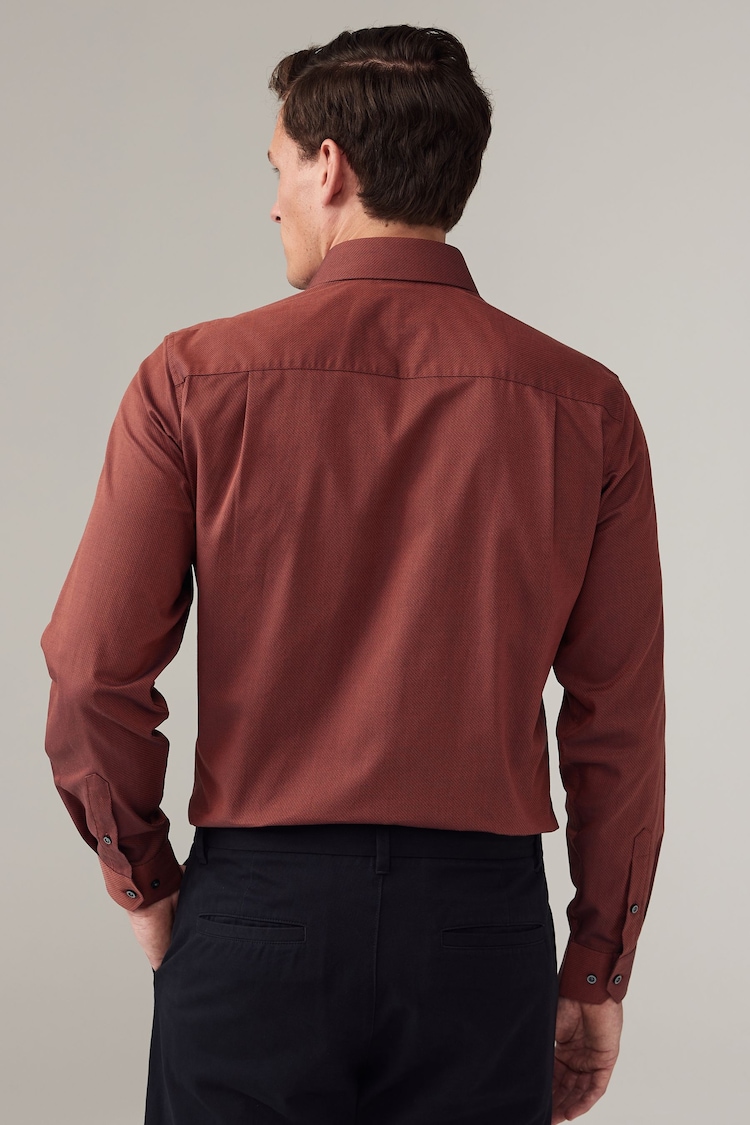 Rust Brown Regular Fit Trimmed 100% Cotton Texture Long Sleeve Single Cuff Shirt - Image 2 of 7