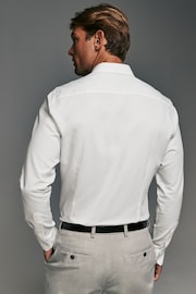 White Slim Fit Trimmed 100% Cotton Texture Long Sleeve Single Cuff Shirt - Image 4 of 9