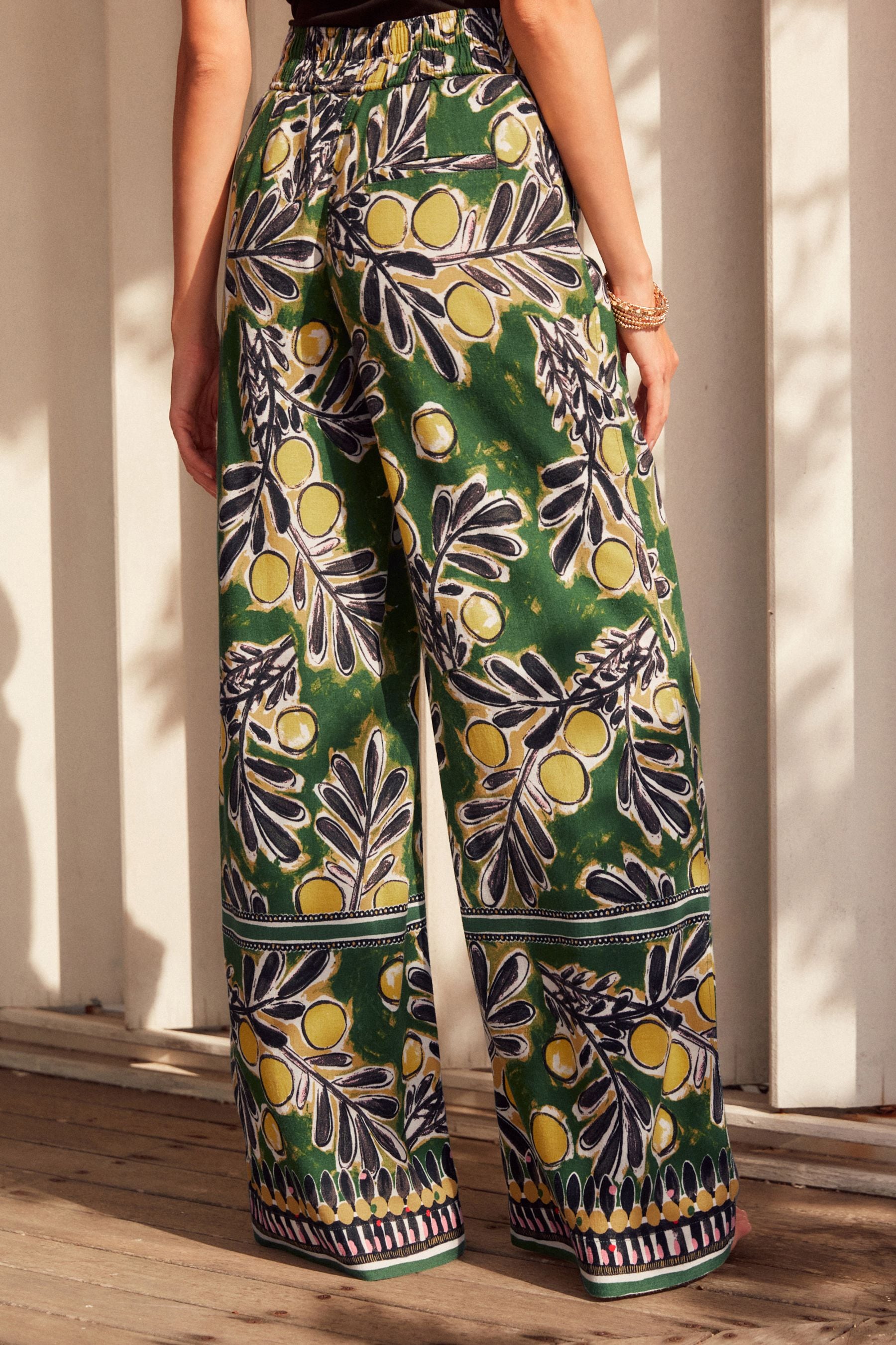 Buy Green Wide Leg Trousers With Linen from the Next UK online shop