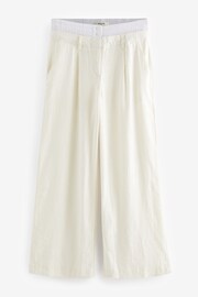 Ecru Linen Blend Double Waistband Wide Leg Trousers - Image 10 of 11