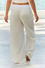 Ecru Linen Blend Double Waistband Wide Leg Trousers - Image 5 of 11