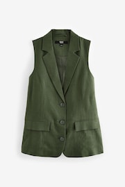 Khaki Green Linen Blend Long Line Waistcoat - Image 5 of 6