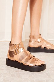 Friends Like These Bronze Metallic Regular Fit Gladiator Chunky Faux Leather Flatform Sandal - Image 2 of 4