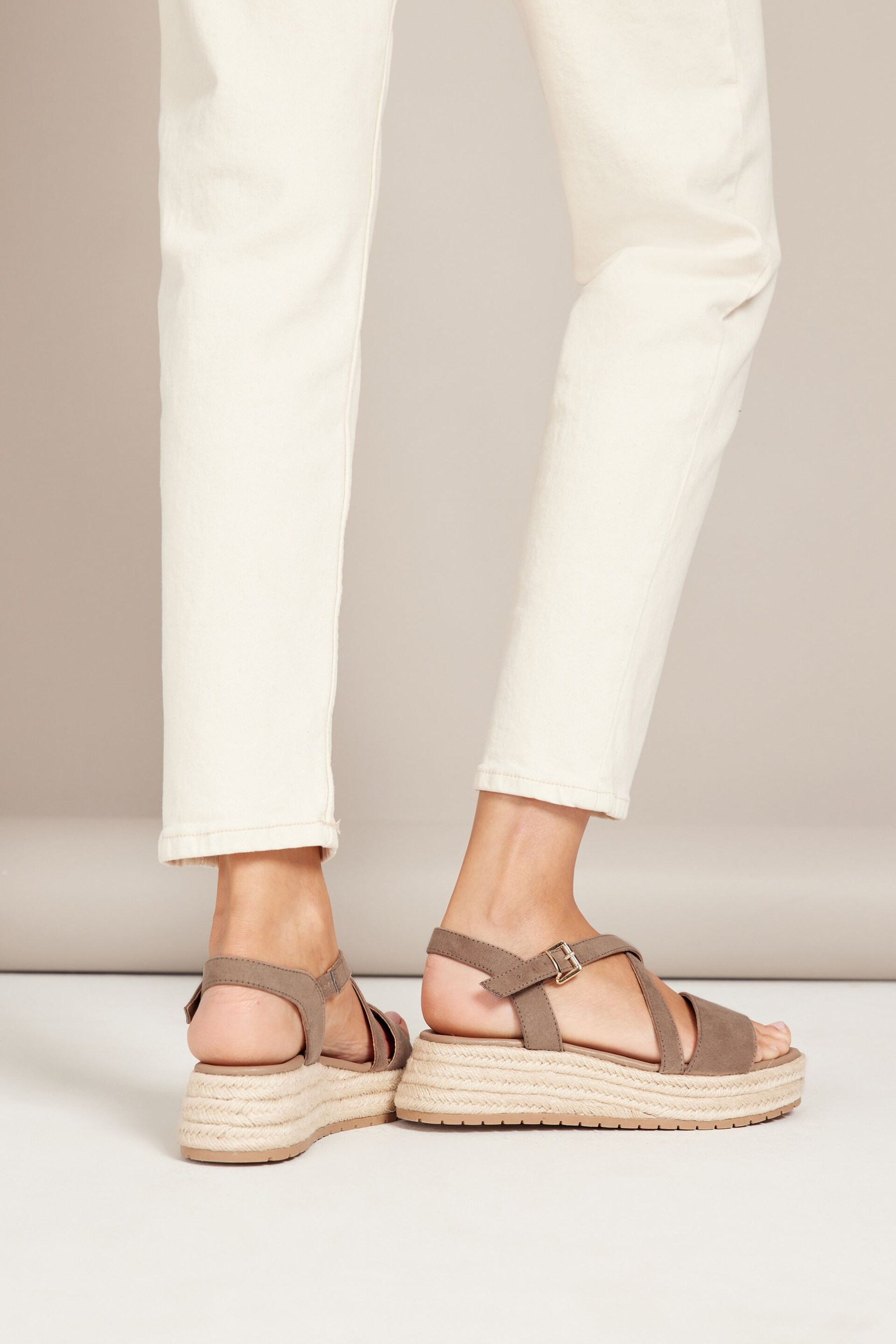 Friends Like These Beige Regular Fit Strappy Faux Leather Flatform Sandal - Image 2 of 4