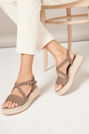 Friends Like These Beige Wide FIt Strappy Faux Leather Flatform Sandal - Image 1 of 4