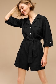 Black Utility Playsuit with Linen - Image 1 of 6