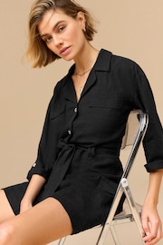 Black Utility Playsuit with Linen - Image 2 of 6