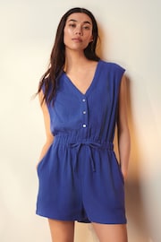 Blue Textured Summer Playsuit - Image 1 of 3