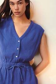 Blue Textured Summer Playsuit - Image 3 of 5