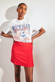 Red Linen Blend Mini Skirt - Image 1 of 5