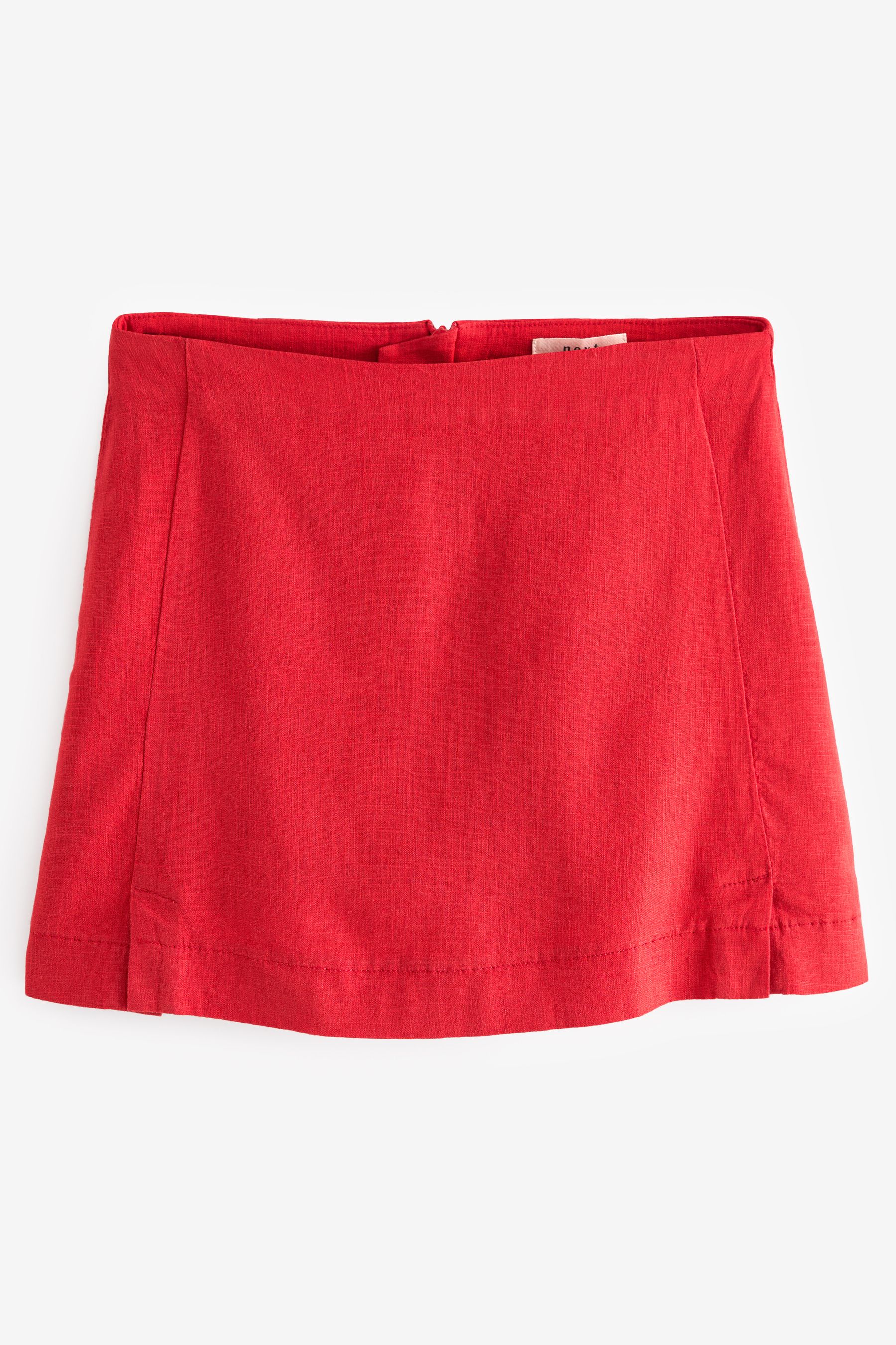 Red Linen Blend Mini Skirt