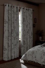 Grey Floral Eyelet Blackout/Thermal Curtains - Image 3 of 9