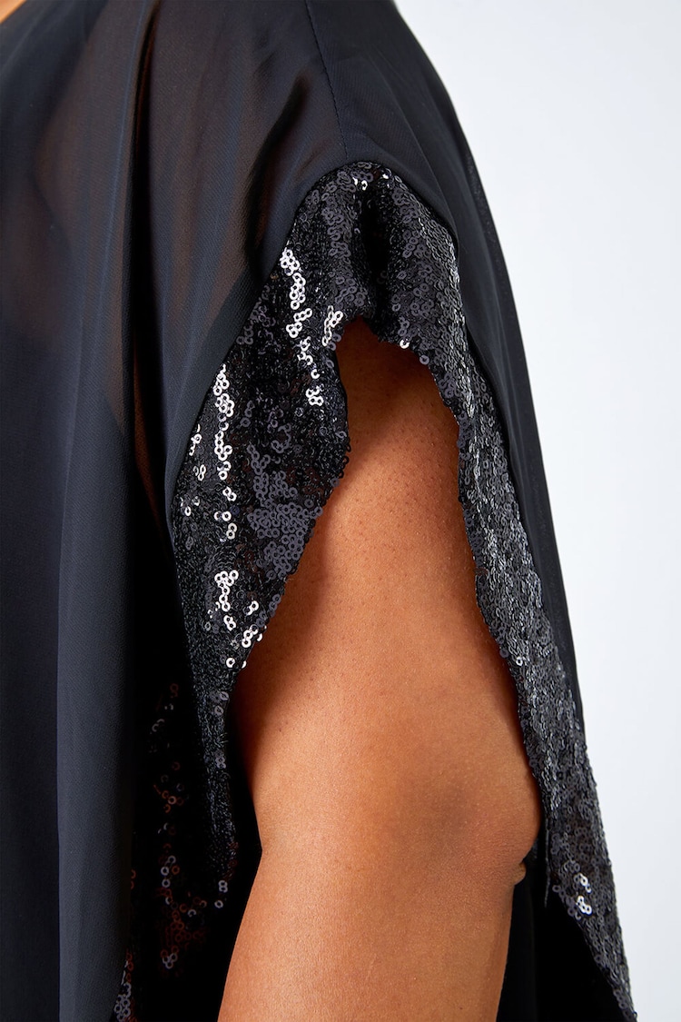 Roman Black Curve Sequin Trim Chiffon Overlay Top - Image 5 of 5