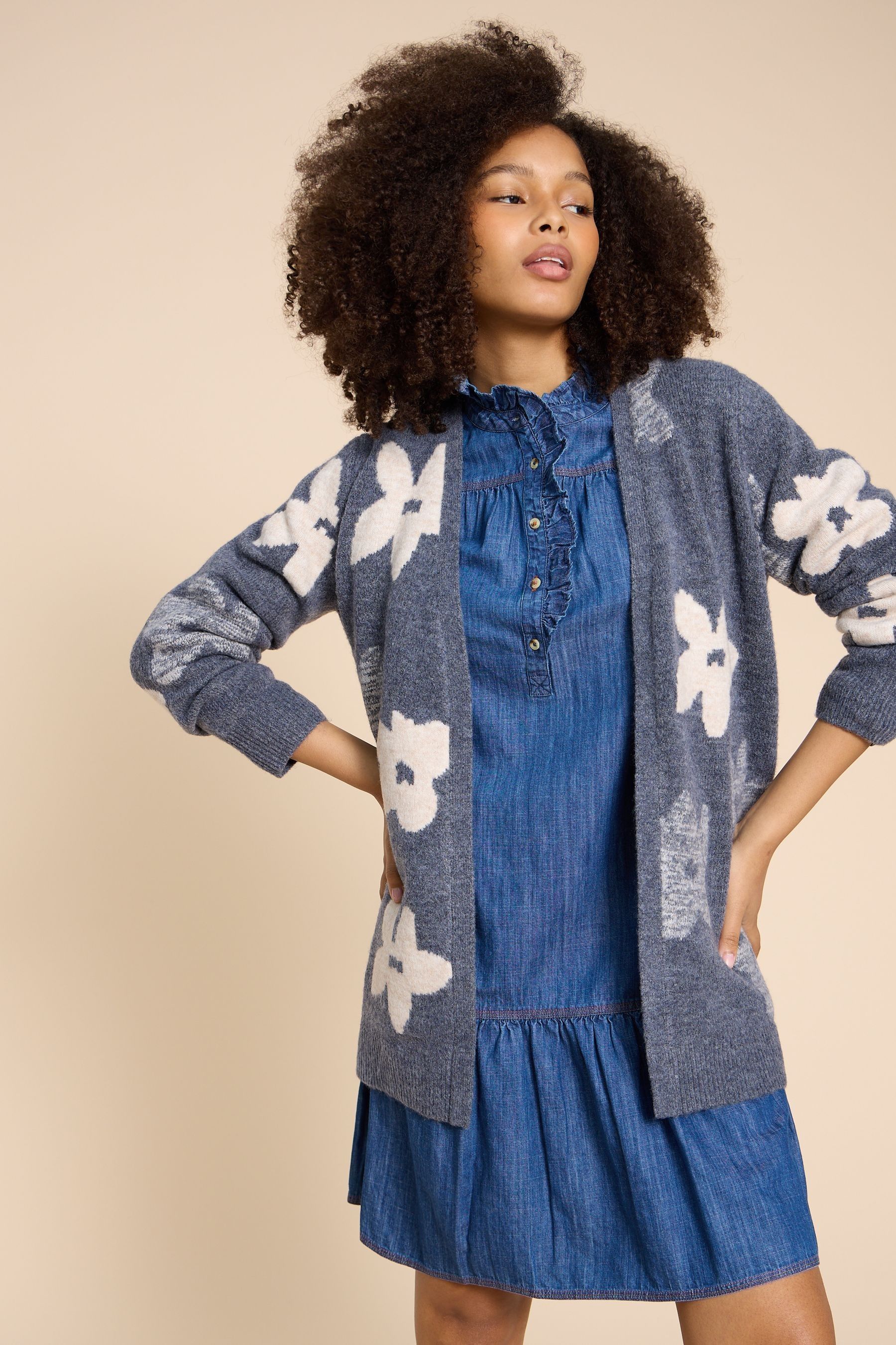 Buy White Stuff Dark Navy Blue Blossom Longline Cardigan from Next Luxembourg