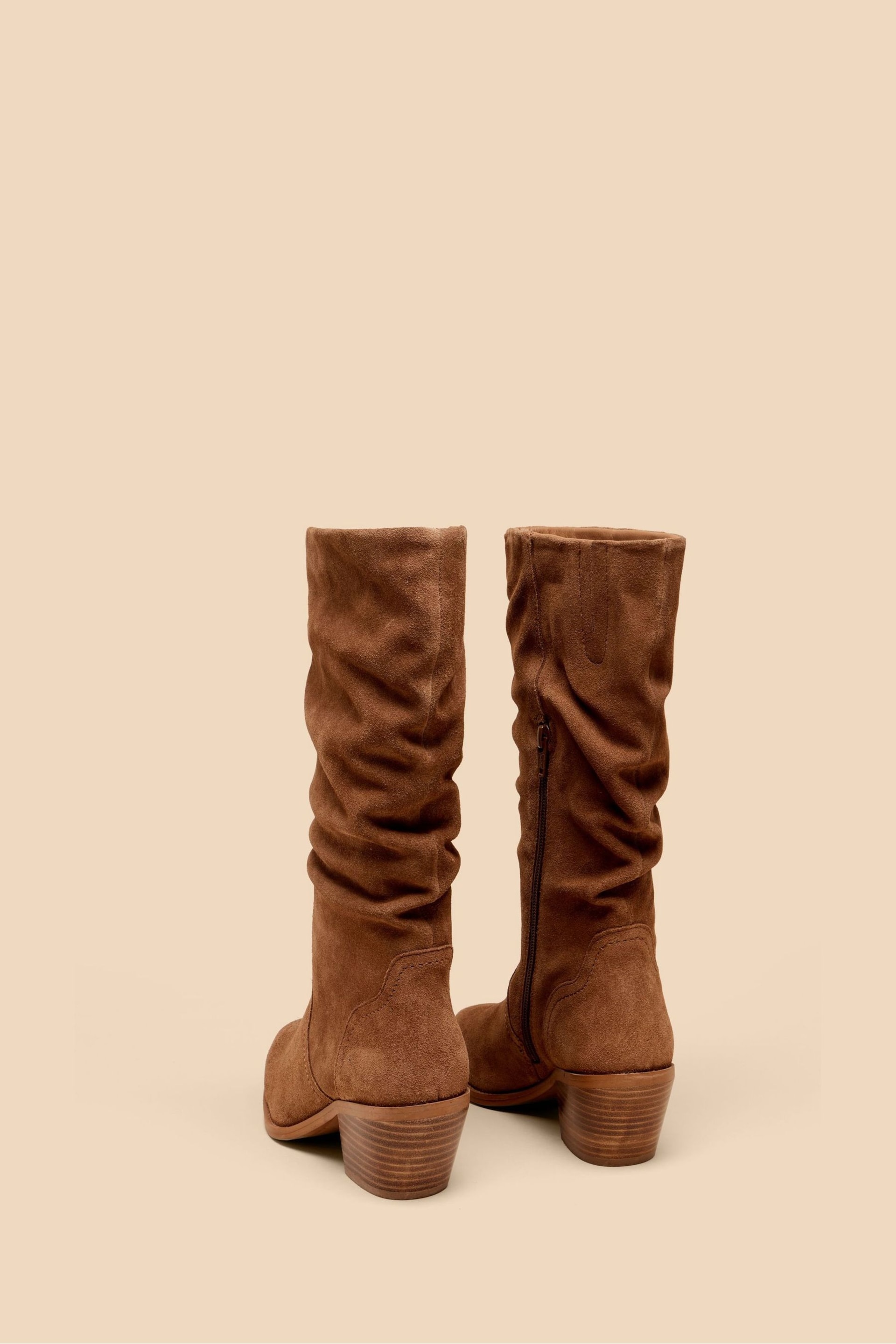 White Stuff Brown Azalea Suede Mid Slouch Boots - Image 3 of 4