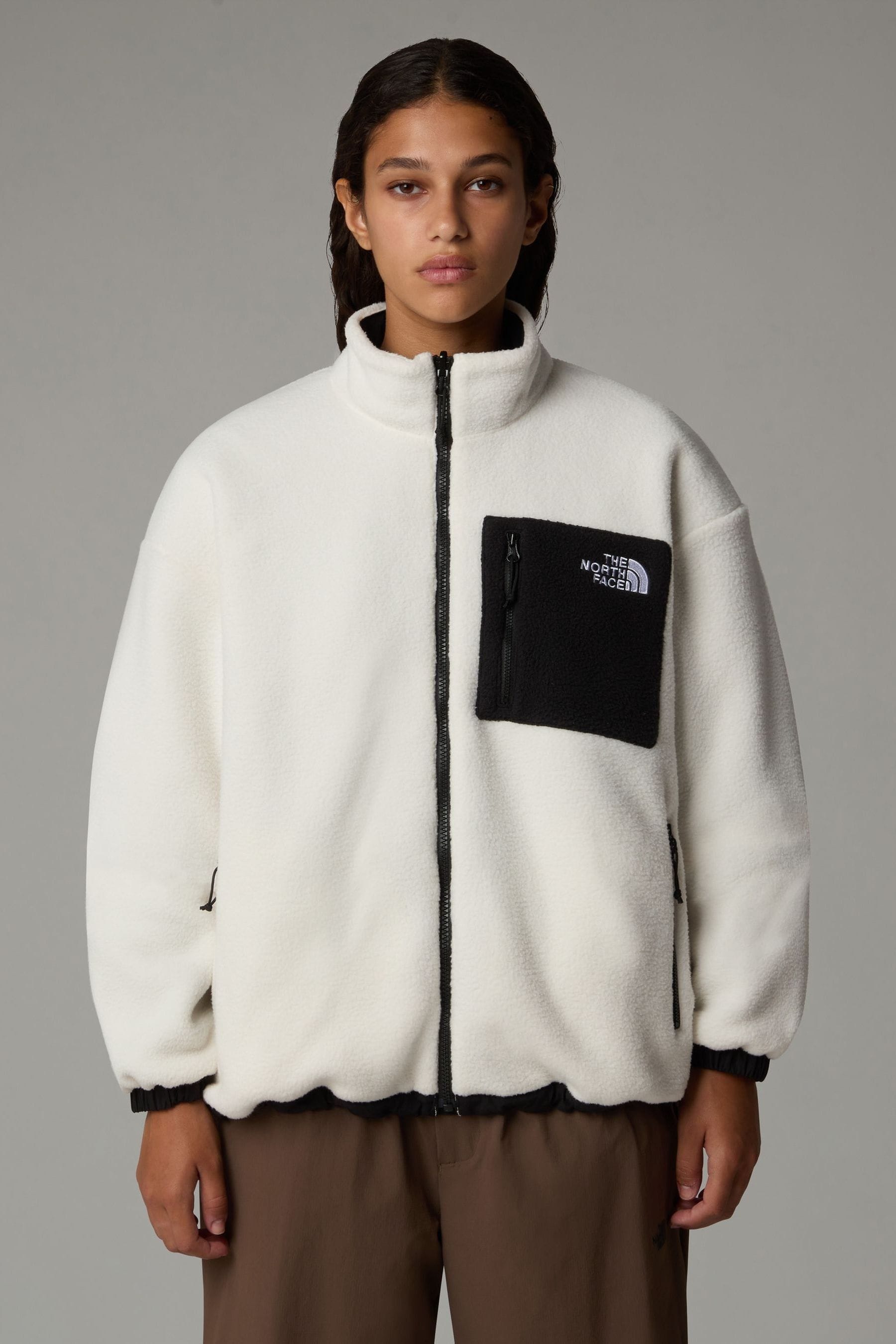 North face fleece jacket white discount