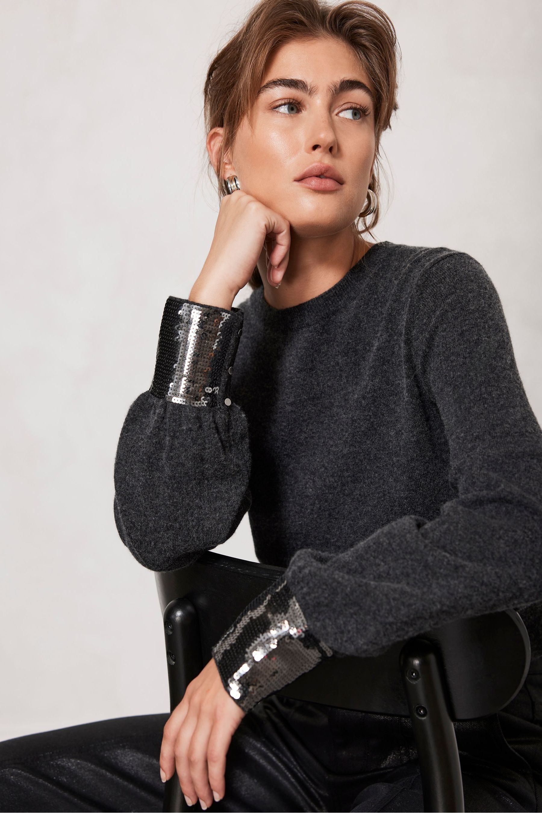 Buy Mint Velvet Grey Sequin Knit Jumper from Next Ireland