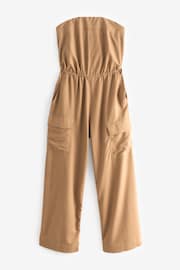 Tan Brown Utility Bandeau Jumpsuit With Linen - Image 7 of 8