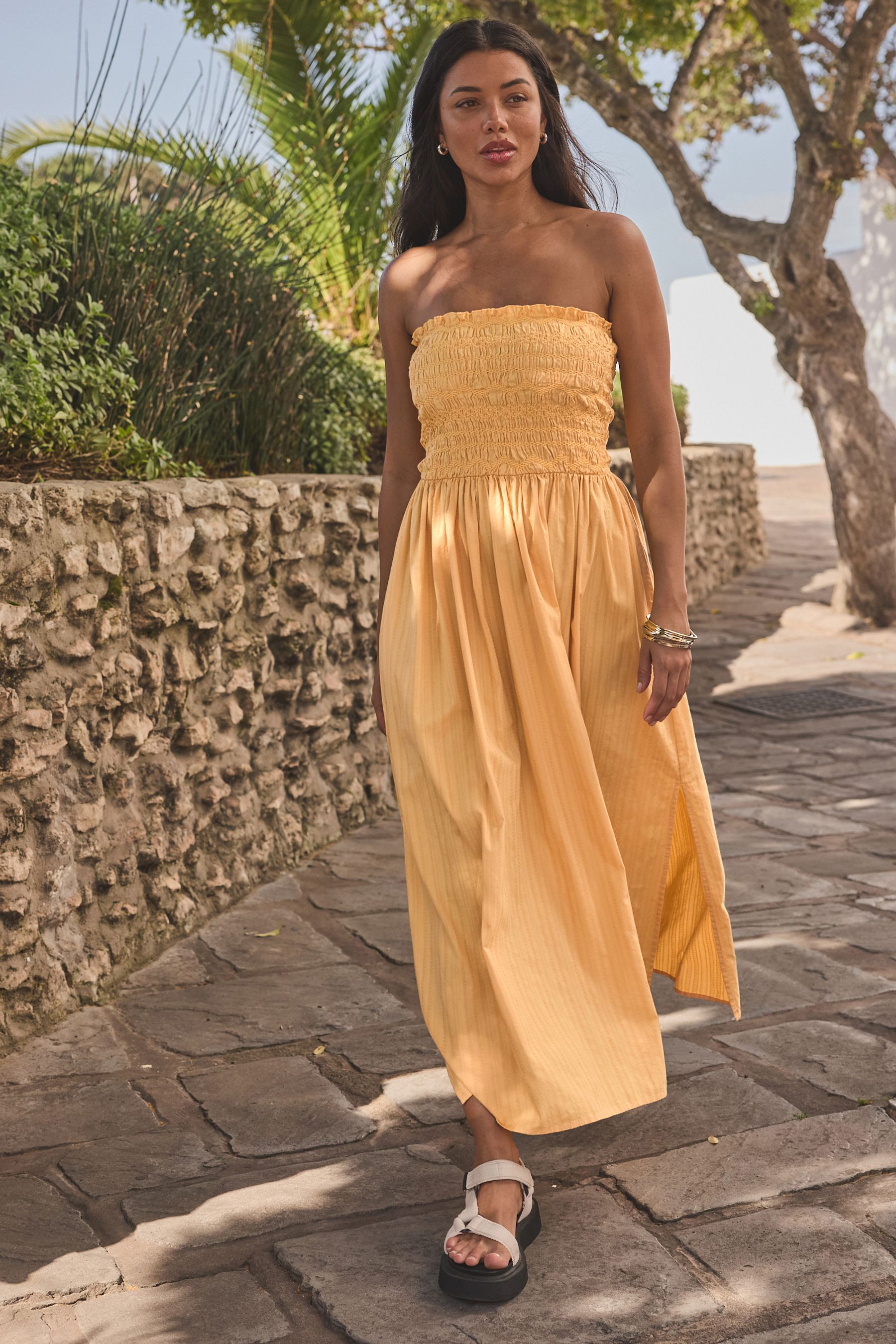 Yellow bandeau dress on sale