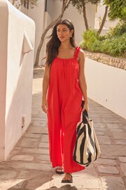 Red Ruffle Strap Wide Leg Jumpsuit - Image 2 of 2