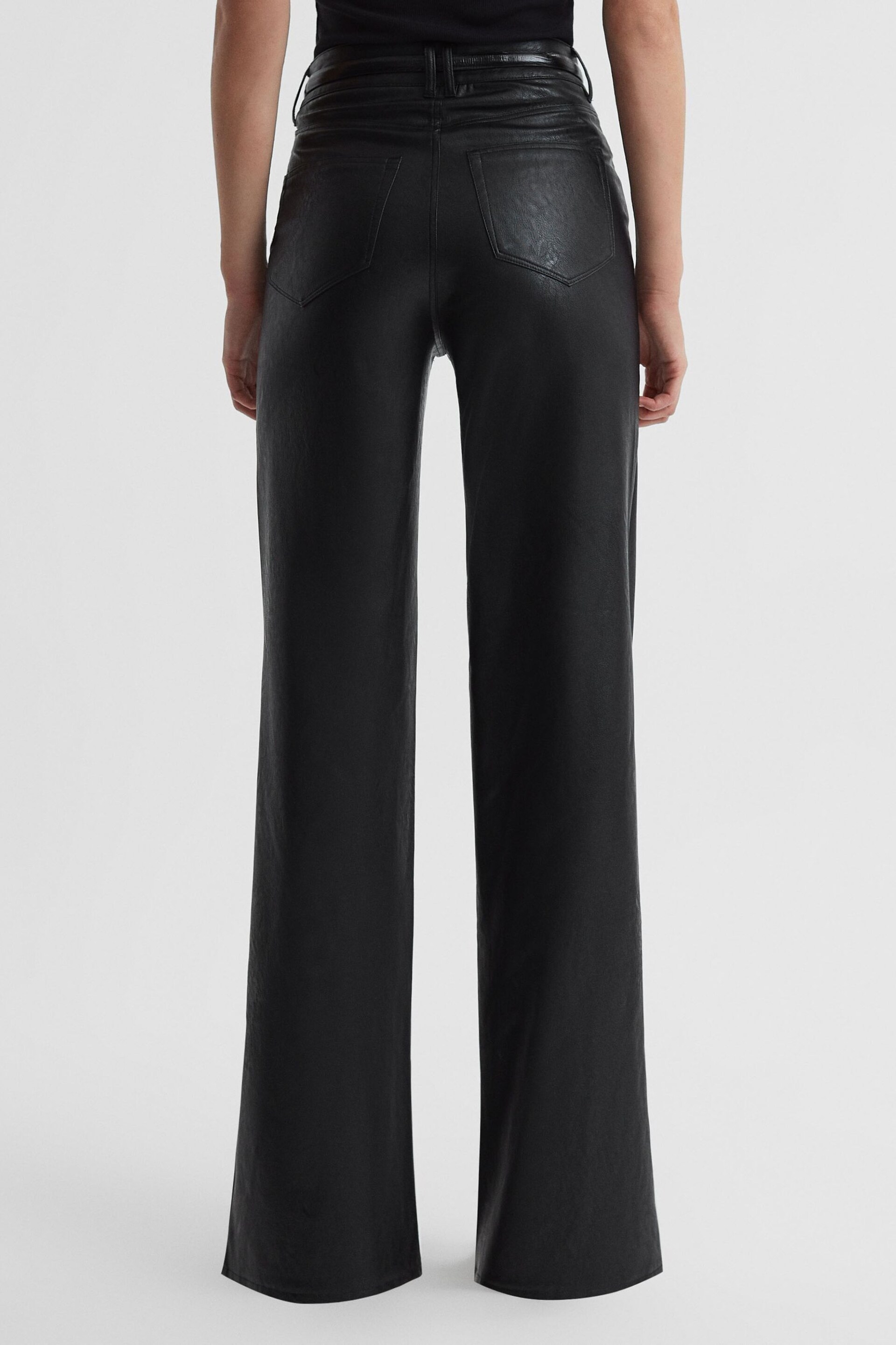 Paige Sasha Faux Leather High Rise Straight Black Trousers - Image 2 of 7