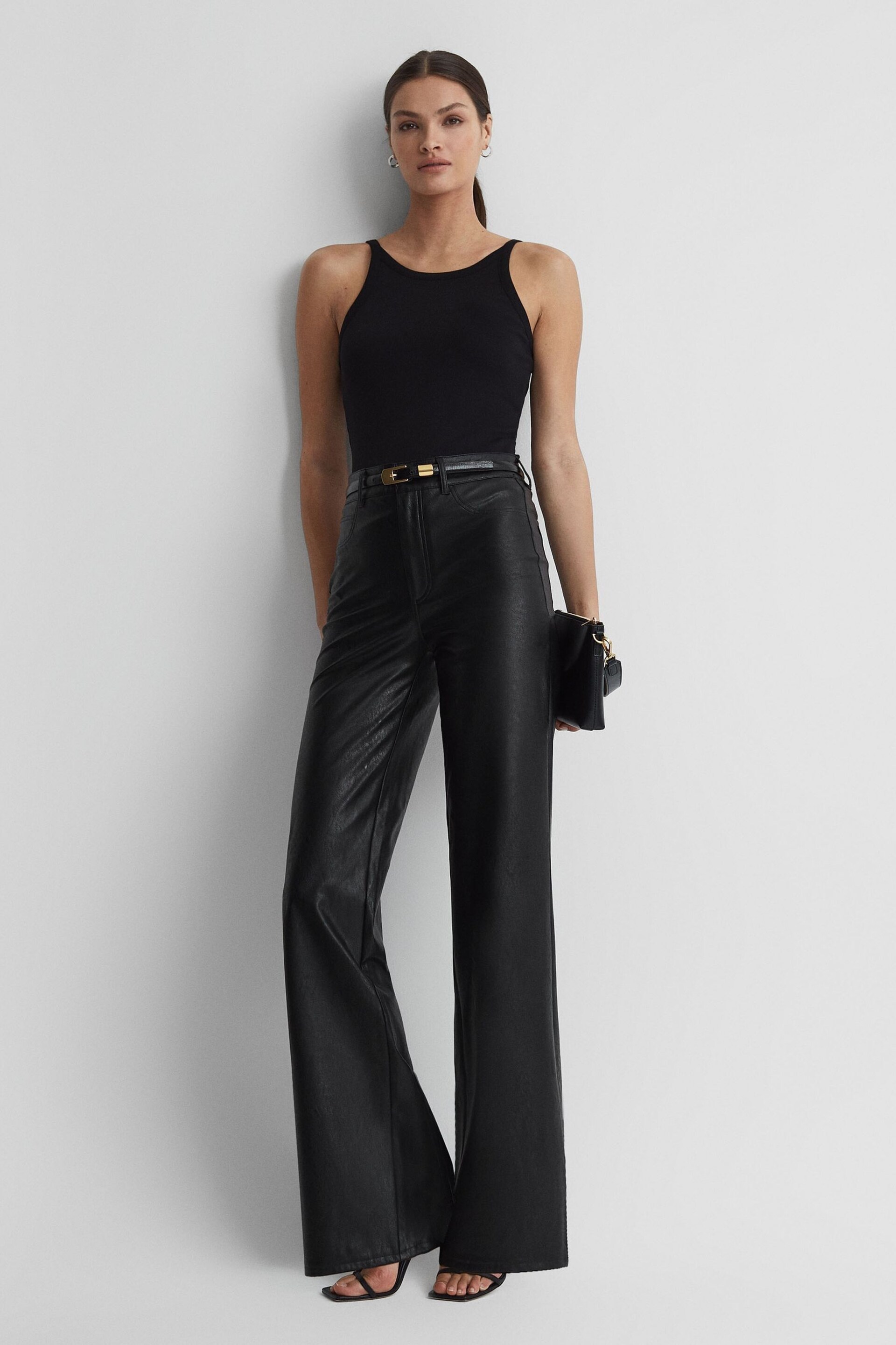 Paige Sasha Faux Leather High Rise Straight Black Trousers - Image 3 of 7