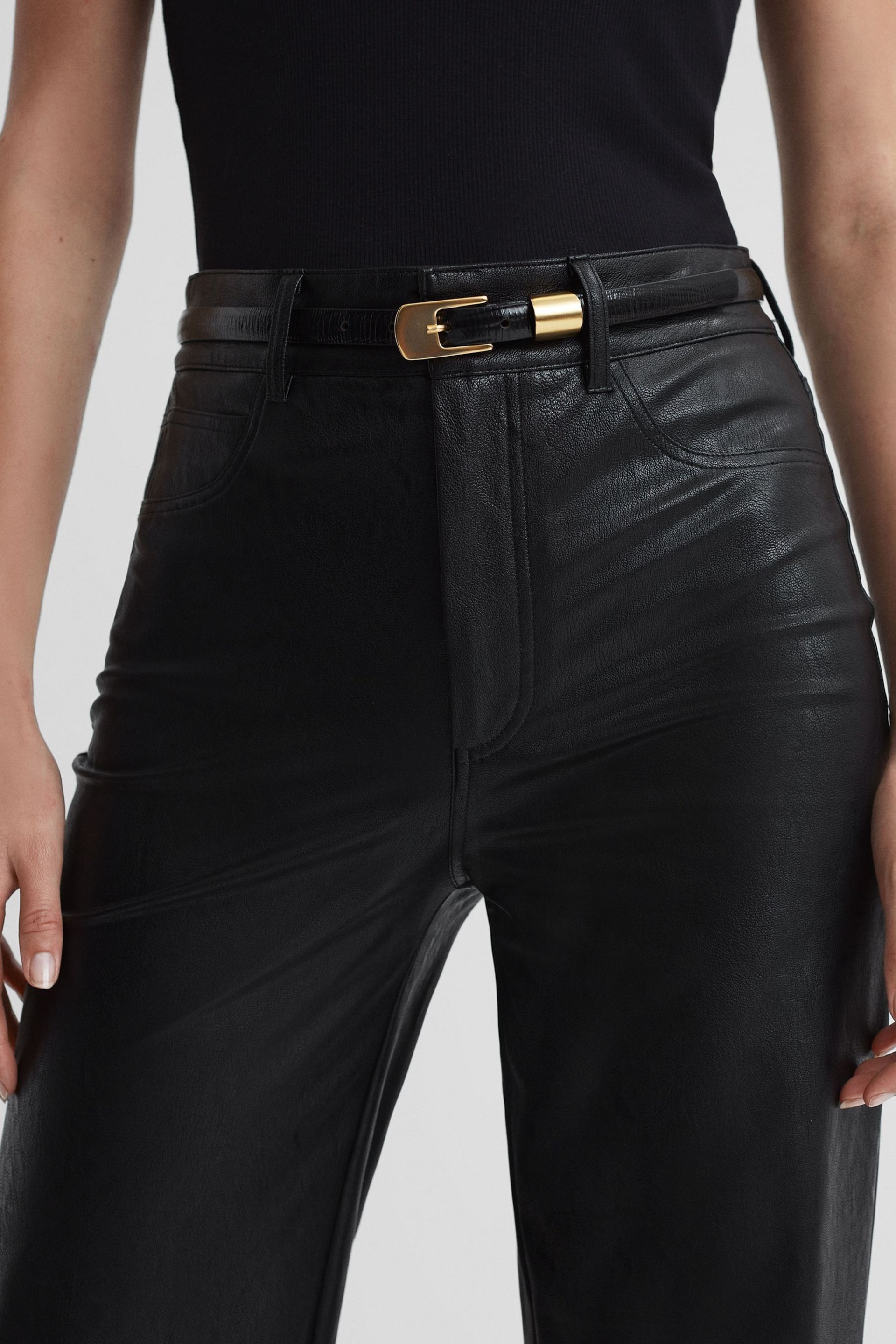 Paige Sasha Faux Leather High Rise Straight Black Trousers - Image 4 of 7