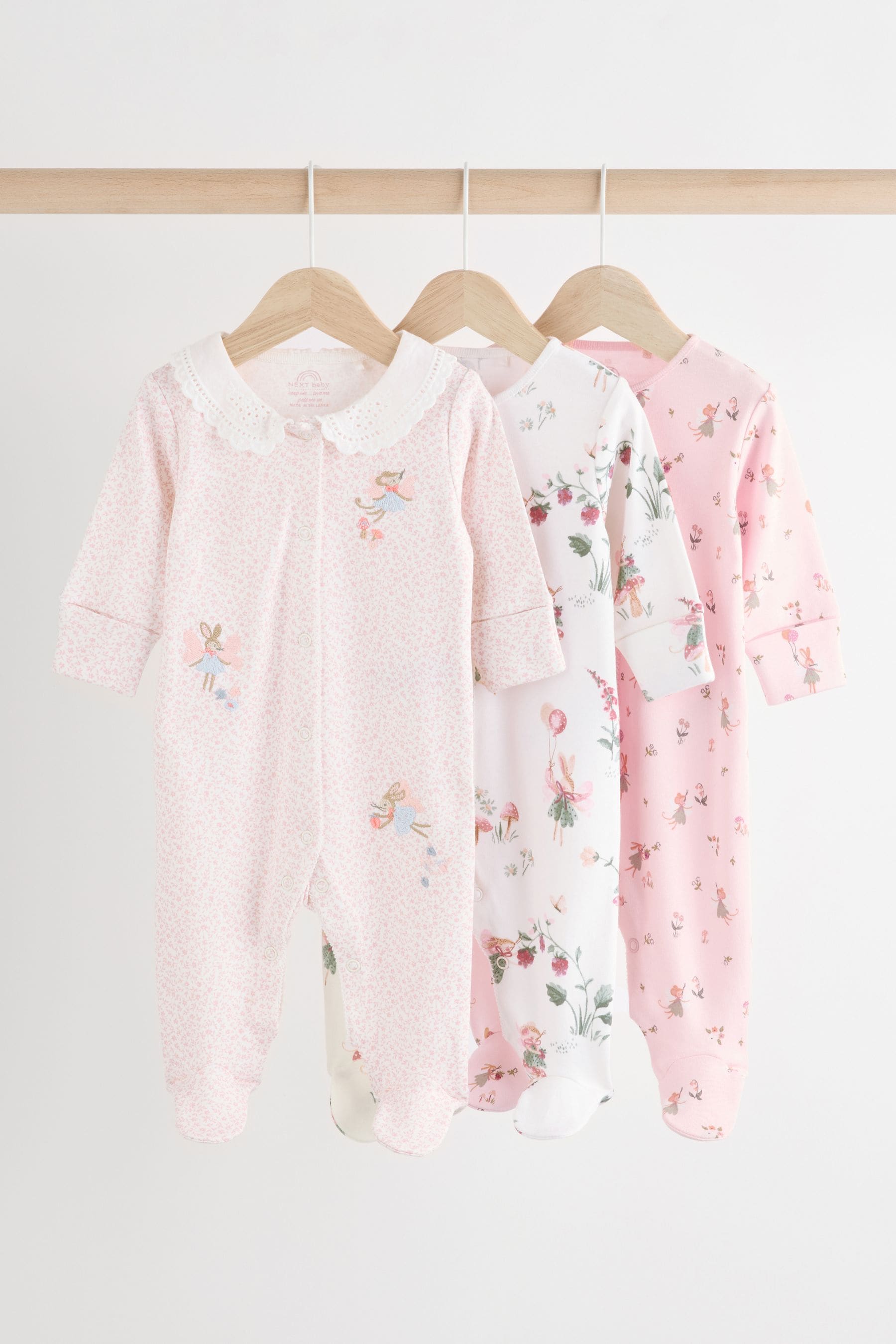 Buy Pink White Baby Sleepsuits 3 Pack 0 3yrs from the Next UK online shop
