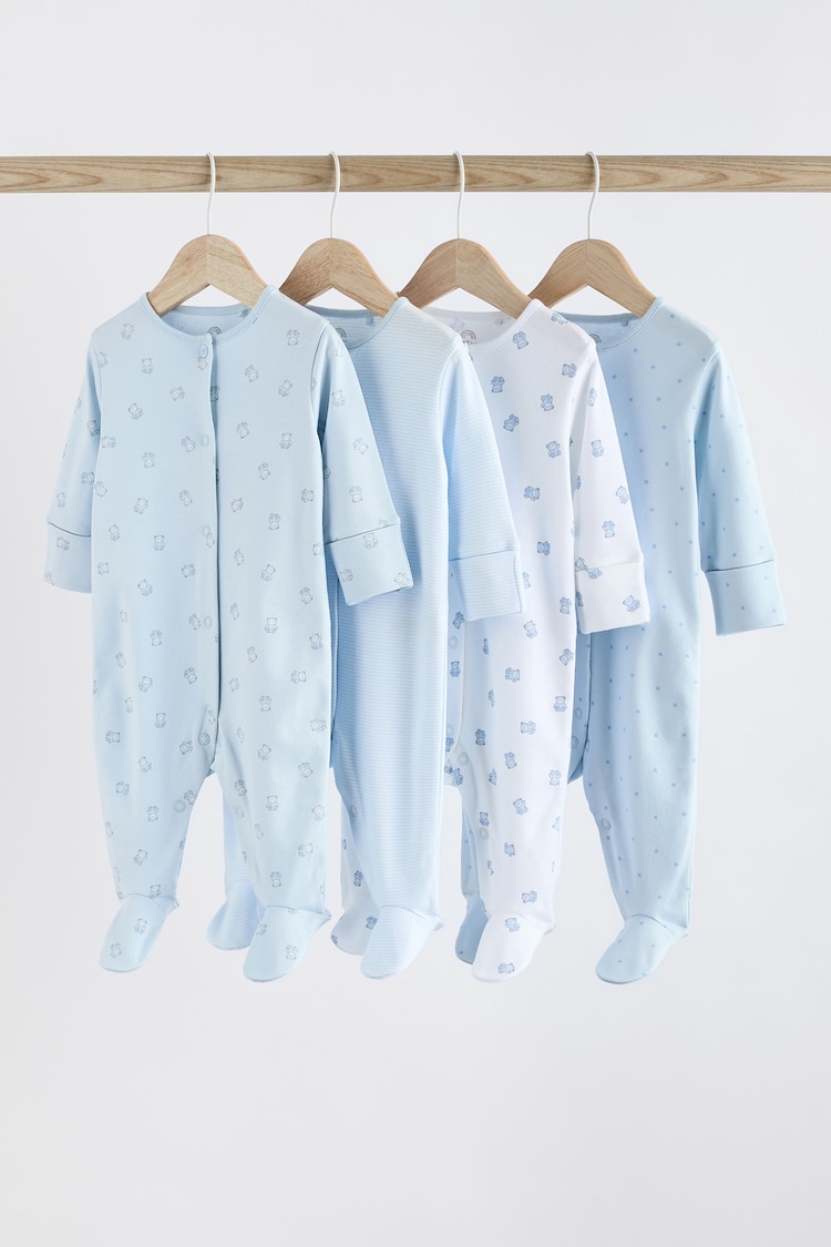 Blue 4 Pack Baby Bear Sleepsuit (0-2yrs) - Image 1 of 11